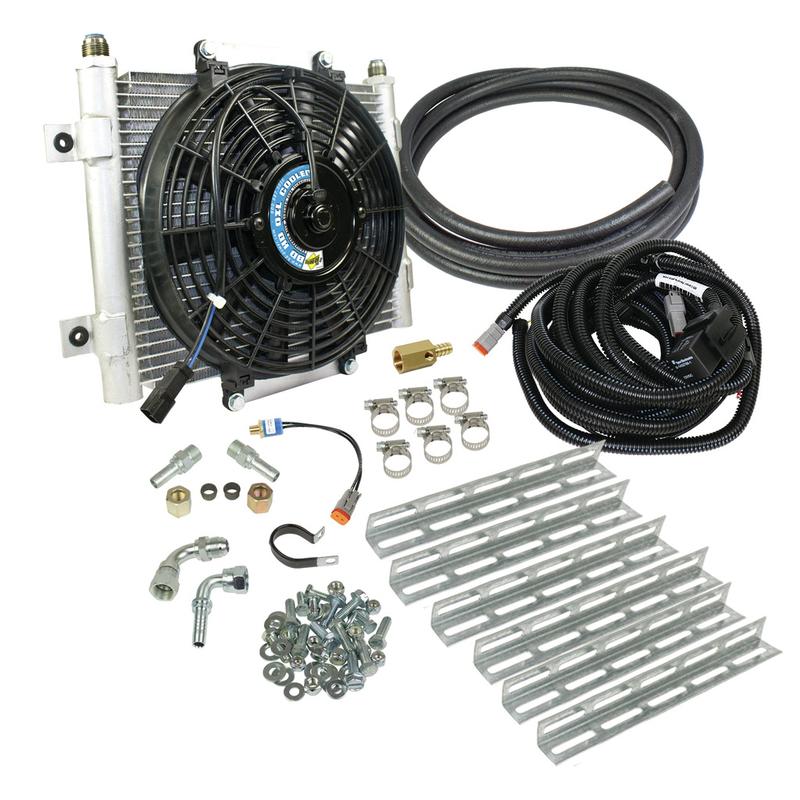 BD diesel XTRUDE TRANSMISSION COOLER WITH FAN - COMPLETE KIT 1/2IN LINES