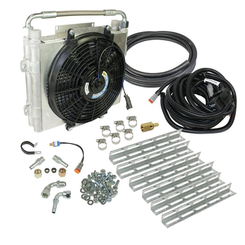 BD diesel XTRUDE DOUBLE STACKED TRANSMISSION COOLER WITH FAN - COMPLETE KIT 1/2IN LINES